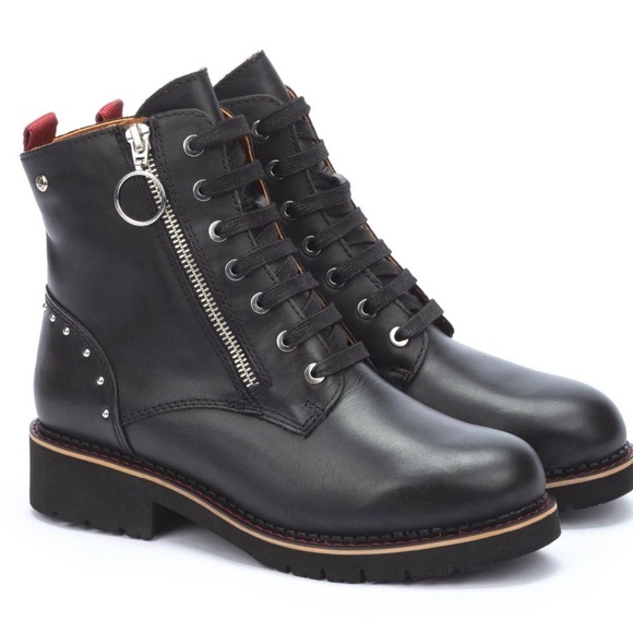 Pikolinos Vicar Studded Ankle Moto Boots Butter Soft Leather Lace-Up 40 US 9-9.5 - Picture 1 of 11